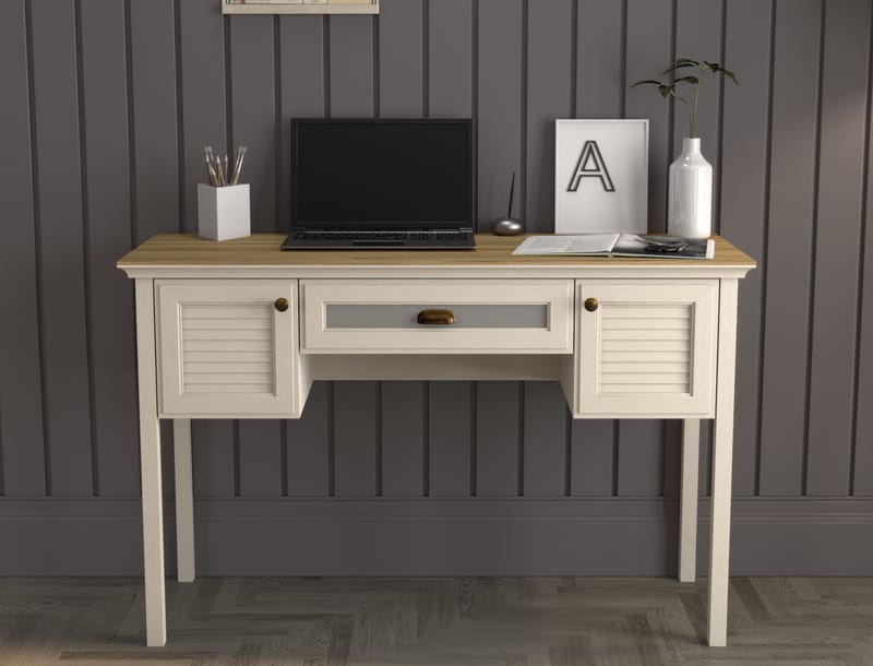 Nenora Kirjoituspöytä 132 cm - Kerma, tammi, harmaa - Huonekalut - Pöytä & ruokailuryhmä - Työpöytä - Tietokonepöytä