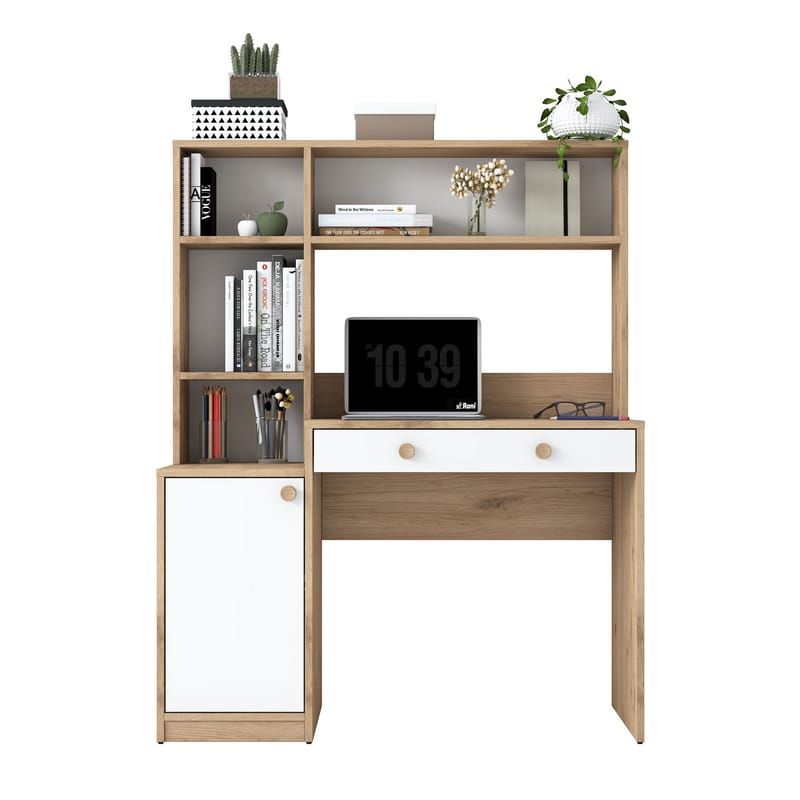 Opiskelupöytä ja kirjahylly Wallxpert Cleo Shelf (115 x 146 x 50 cm) pähkinä/valkoinen - Pähkinä ja valkoinen - Huonekalut - Pöytä & ruokailuryhmä - Työpöytä - Tietokonepöytä