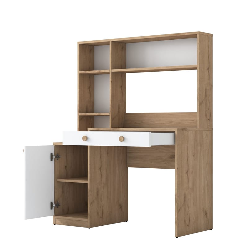 Opiskelupöytä ja kirjahylly Wallxpert Cleo Shelf (115 x 146 x 50 cm) pähkinä/valkoinen - Pähkinä ja valkoinen - Huonekalut - Pöytä & ruokailuryhmä - Työpöytä - Tietokonepöytä