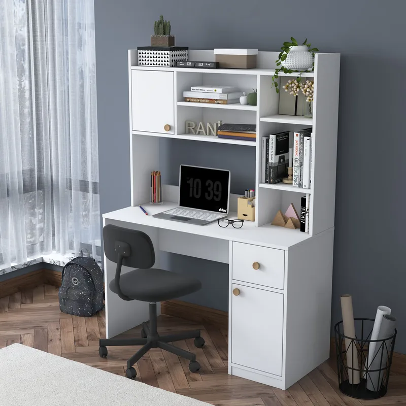 Opiskelupöytä ja kirjahylly Wallxpert Dara (120 x 166 x 50 cm) Valkoinen - Valkoinen - Huonekalut - Pöytä & ruokailuryhmä - Työpöytä - Tietokonepöytä