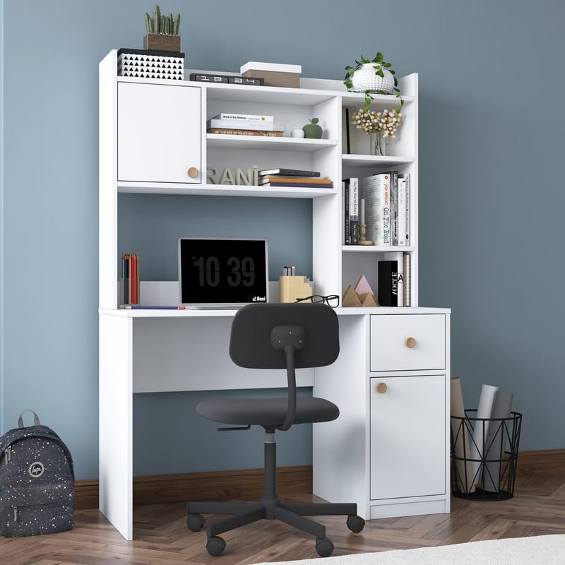Opiskelupöytä ja kirjahylly Wallxpert Dara (120 x 166 x 50 cm) Valkoinen - Valkoinen - Huonekalut - Pöytä & ruokailuryhmä - Työpöytä - Tietokonepöytä