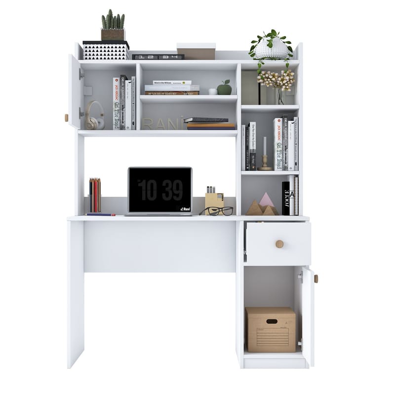 Opiskelupöytä ja kirjahylly Wallxpert Dara (120 x 166 x 50 cm) Valkoinen - Valkoinen - Huonekalut - Pöytä & ruokailuryhmä - Työpöytä - Tietokonepöytä