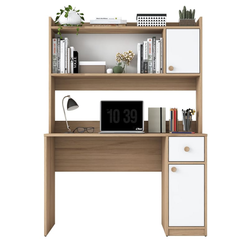 Opiskelupöytä ja kirjahylly Wallxpert Dara (120 x 166 x 50 cm) pähkinä valkoinen - Pähkinä ja valkoinen - Huonekalut - Pöytä & ruokailuryhmä - Työpöytä - Tietokonepöytä