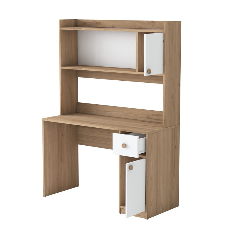 Opiskelupöytä ja kirjahylly Wallxpert Dara (120 x 166 x 50 cm) pähkinä valkoinen - Pähkinä ja valkoinen - Huonekalut - Pöytä & ruokailuryhmä - Työpöytä - Tietokonepöytä