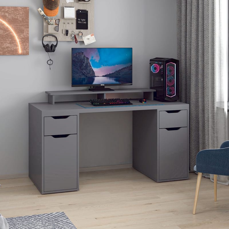 Opiskelupöytä Kalune Design Alen 150 cm (150 x 75 x 60 cm) Antrasiitti 2 laatikkoa, 2 kaappia - Antrasiitti - Huonekalut - Pöytä & ruokailuryhmä - Työpöytä - Tietokonepöytä