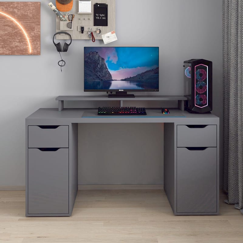 Opiskelupöytä Kalune Design Alen 150 cm (150 x 75 x 60 cm) Antrasiitti 2 laatikkoa, 2 kaappia - Antrasiitti - Huonekalut - Pöytä & ruokailuryhmä - Työpöytä - Tietokonepöytä
