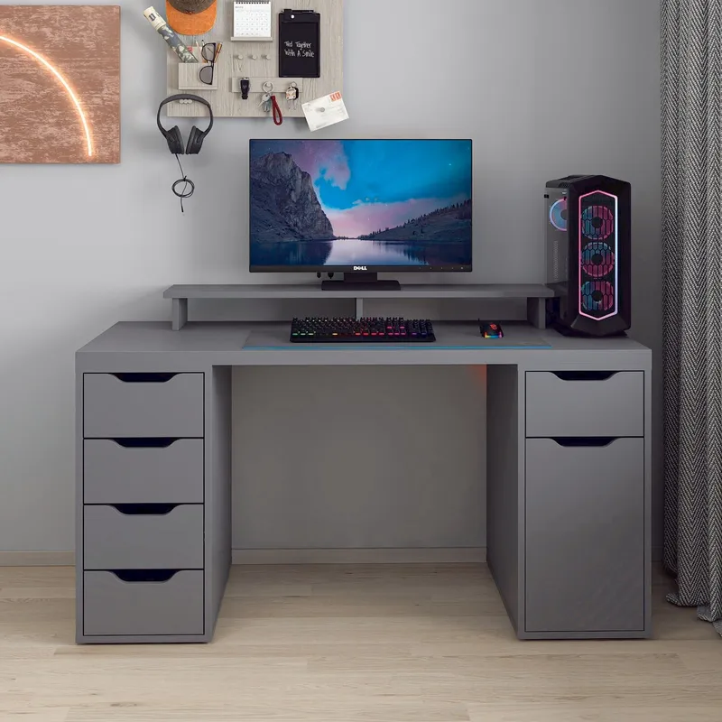Opiskelupöytä Kalune Design Alen 150 cm (150 x 75 x 60 cm) Antrasiitti 5 laatikkoa - Antrasiitti - Huonekalut - Pöytä & ruokailuryhmä - Työpöytä - Tietokonepöytä