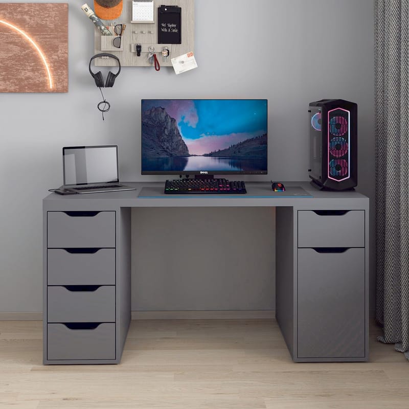 Opiskelupöytä Kalune Design Alen 150 cm (150 x 75 x 60 cm) Antrasiitti 5 laatikkoa - Antrasiitti - Huonekalut - Pöytä & ruokailuryhmä - Työpöytä - Tietokonepöytä