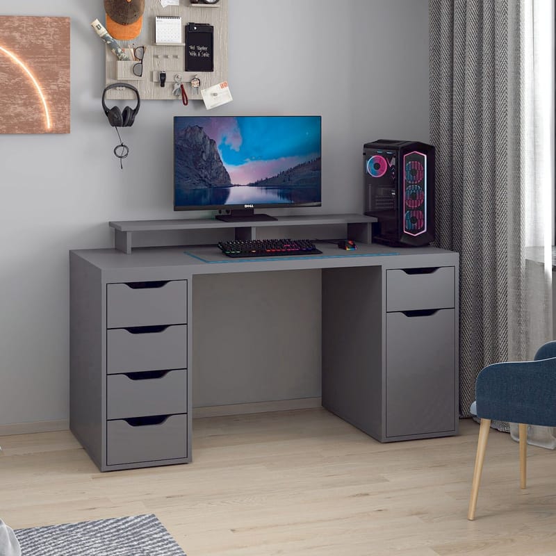 Opiskelupöytä Kalune Design Alen 150 cm (150 x 75 x 60 cm) Antrasiitti 5 laatikkoa - Antrasiitti - Huonekalut - Pöytä & ruokailuryhmä - Työpöytä - Tietokonepöytä