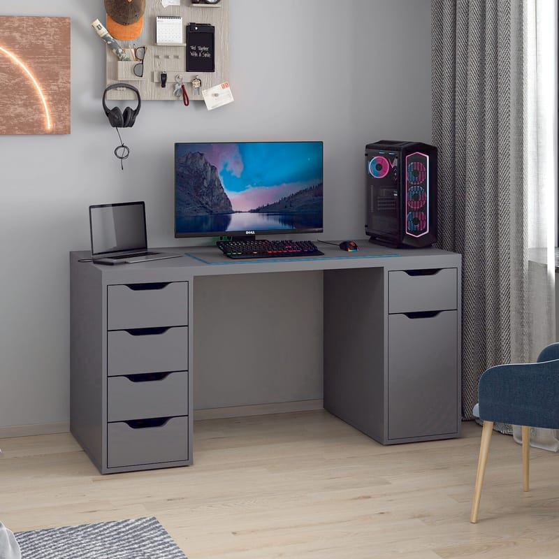 Opiskelupöytä Kalune Design Alen 150 cm (150 x 75 x 60 cm) Antrasiitti 5 laatikkoa - Antrasiitti - Huonekalut - Pöytä & ruokailuryhmä - Työpöytä - Tietokonepöytä