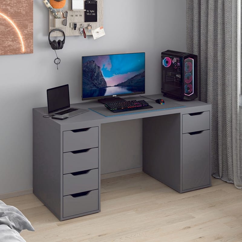 Opiskelupöytä Kalune Design Alen 150 cm (150 x 75 x 60 cm) Antrasiitti 5 laatikkoa - Antrasiitti - Huonekalut - Pöytä & ruokailuryhmä - Työpöytä - Tietokonepöytä