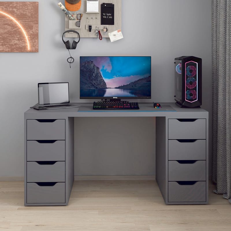Opiskelupöytä Kalune Design Alen 150 cm (150 x 75 x 60 cm) Antrasiitti 8 laatikkoa - Antrasiitti - Huonekalut - Pöytä & ruokailuryhmä - Työpöytä - Tietokonepöytä