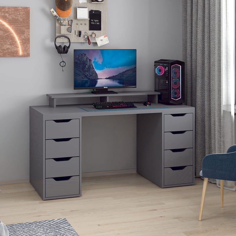 Opiskelupöytä Kalune Design Alen 150 cm (150 x 75 x 60 cm) Antrasiitti 8 laatikkoa - Antrasiitti - Huonekalut - Pöytä & ruokailuryhmä - Työpöytä - Tietokonepöytä