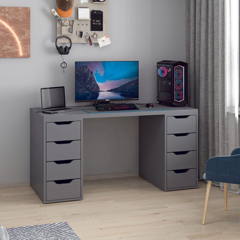 Opiskelupöytä Kalune Design Alen 150 cm (150 x 75 x 60 cm) Antrasiitti 8 laatikkoa - Antrasiitti - Huonekalut - Pöytä & ruokailuryhmä - Työpöytä - Tietokonepöytä