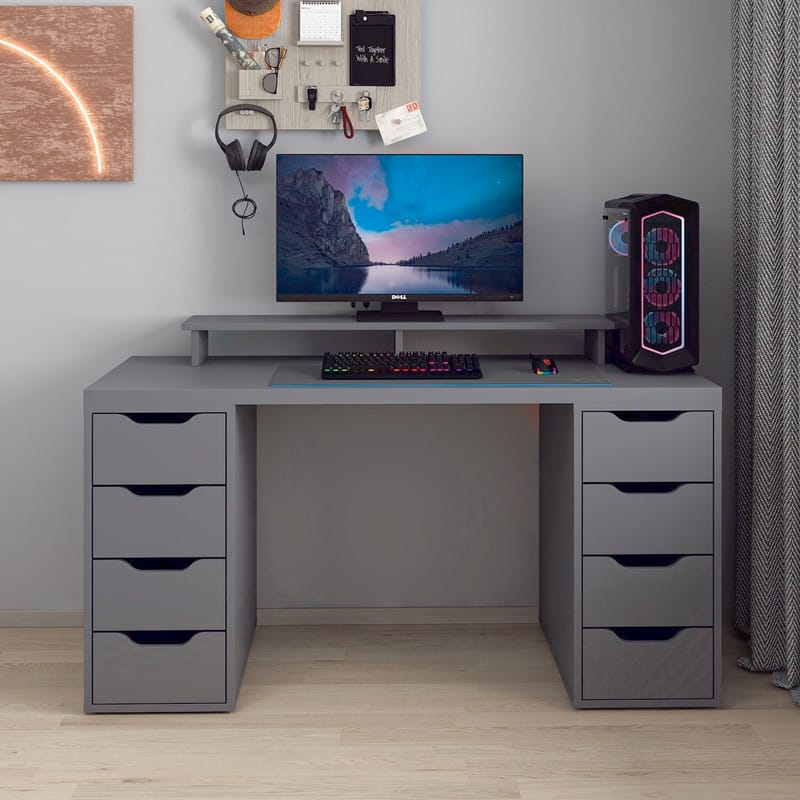 Opiskelupöytä Kalune Design Alen 150 cm (150 x 75 x 60 cm) Antrasiitti 8 laatikkoa - Antrasiitti - Huonekalut - Pöytä & ruokailuryhmä - Työpöytä - Tietokonepöytä