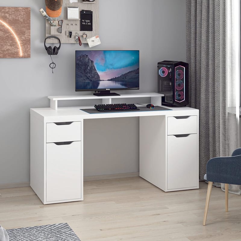 Opiskelupöytä Kalune Design Alen 150 cm (150 x 75 x 60 cm) Valkoinen 2 laatikkoa, 2 kaappia - Valkoinen - Huonekalut - Pöytä & ruokailuryhmä - Työpöytä - Tietokonepöytä