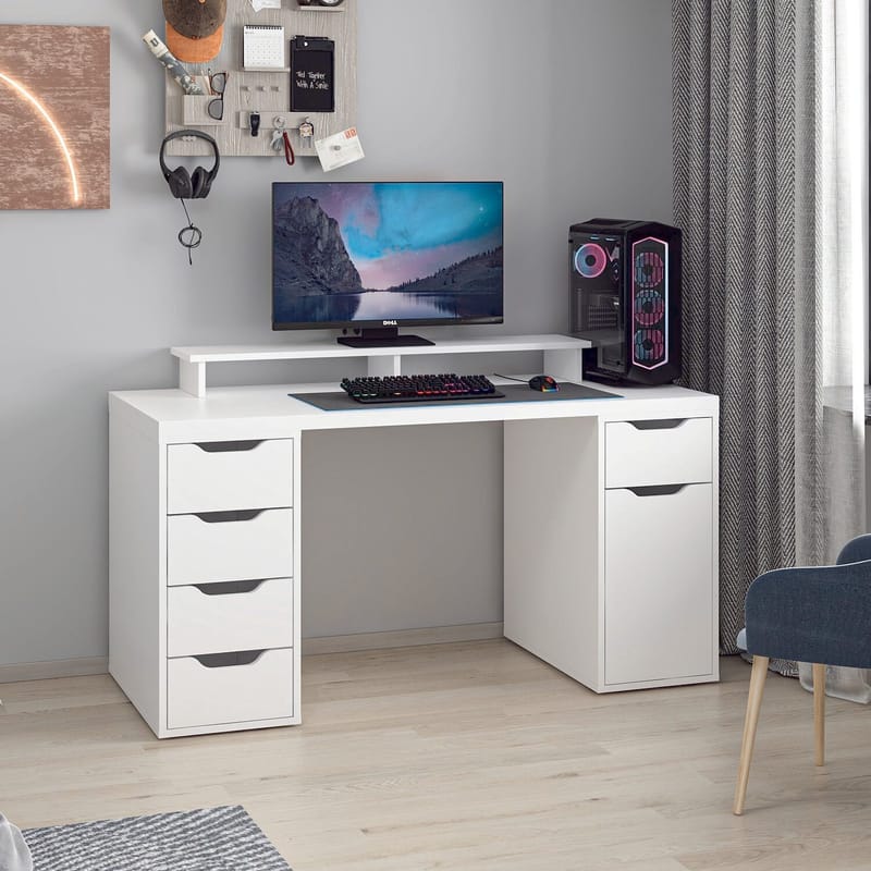 Opiskelupöytä Kalune Design Alen 150 cm (150 x 75 x 60 cm) Valkoinen 5 laatikkoa - Valkoinen - Huonekalut - Pöytä & ruokailuryhmä - Työpöytä - Tietokonepöytä