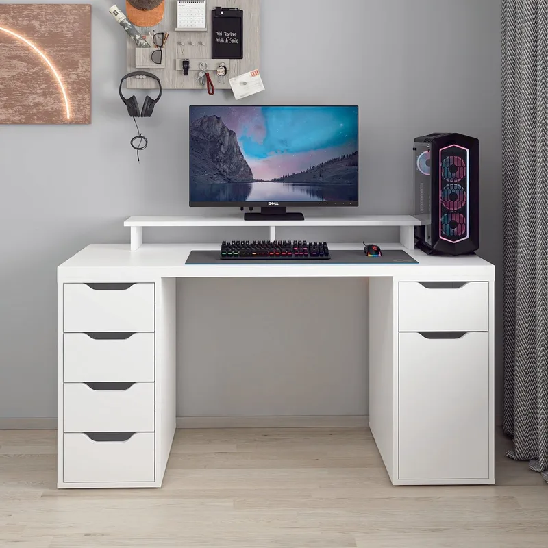 Opiskelupöytä Kalune Design Alen 150 cm (150 x 75 x 60 cm) Valkoinen 5 laatikkoa - Valkoinen - Huonekalut - Pöytä & ruokailuryhmä - Työpöytä - Tietokonepöytä