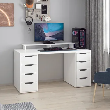 Opiskelupöytä Kalune Design Alen 150 cm (150 x 75 x 60 cm) Valkoinen 8 laatikkoa - Valkoinen - Huonekalut - Pöytä & ruokailuryhmä - Työpöytä - Tietokonepöytä