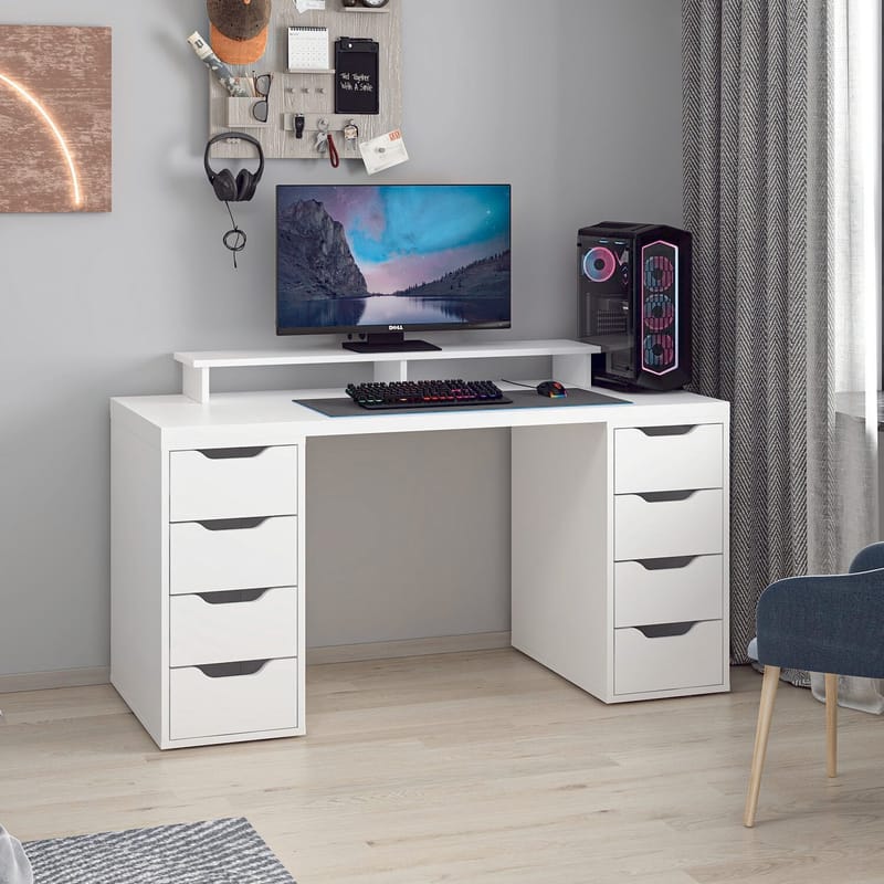 Opiskelupöytä Kalune Design Alen 150 cm (150 x 75 x 60 cm) Valkoinen 8 laatikkoa - Valkoinen - Huonekalut - Pöytä & ruokailuryhmä - Työpöytä - Tietokonepöytä