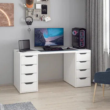 Opiskelupöytä Kalune Design Alen 150 cm (150 x 75 x 60 cm) Valkoinen 8 laatikkoa - Valkoinen - Huonekalut - Pöytä & ruokailuryhmä - Työpöytä - Tietokonepöytä