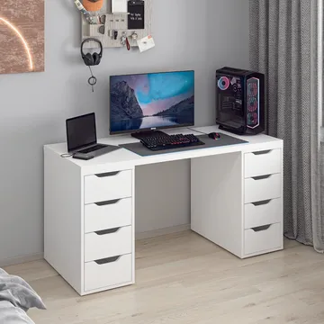 Opiskelupöytä Kalune Design Alen 150 cm (150 x 75 x 60 cm) Valkoinen 8 laatikkoa - Valkoinen - Huonekalut - Pöytä & ruokailuryhmä - Työpöytä - Tietokonepöytä