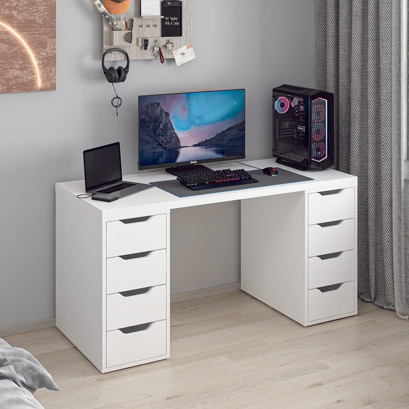 Opiskelupöytä Kalune Design Alen 150 cm (150 x 75 x 60 cm) Valkoinen 8 laatikkoa - Valkoinen - Huonekalut - Pöytä & ruokailuryhmä - Työpöytä - Tietokonepöytä