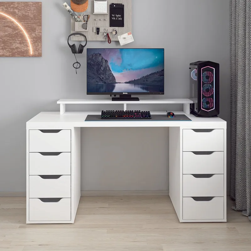 Opiskelupöytä Kalune Design Alen 150 cm (150 x 75 x 60 cm) Valkoinen 8 laatikkoa - Valkoinen - Huonekalut - Pöytä & ruokailuryhmä - Työpöytä - Tietokonepöytä