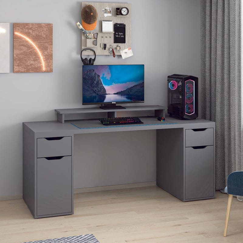Opiskelupöytä Kalune Design Alen 180 cm (180 x 75 x 60 cm) Antrasiitti 2 laatikkoa, 2 kaappia - Antrasiitti - Huonekalut - Pöytä & ruokailuryhmä - Työpöytä - Tietokonepöytä