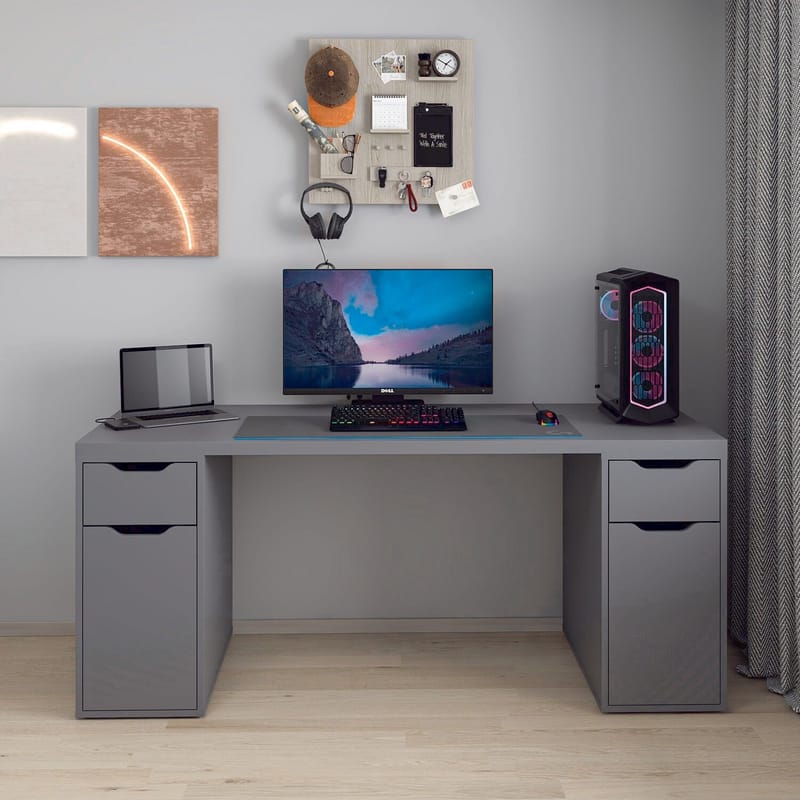 Opiskelupöytä Kalune Design Alen 180 cm (180 x 75 x 60 cm) Antrasiitti 2 laatikkoa, 2 kaappia - Antrasiitti - Huonekalut - Pöytä & ruokailuryhmä - Työpöytä - Tietokonepöytä
