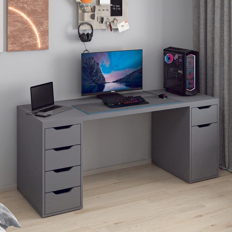 Opiskelupöytä Kalune Design Alen 180 cm (180 x 75 x 60 cm) Antrasiitti 5 kaappia - Antrasiitti - Huonekalut - Pöytä & ruokailuryhmä - Työpöytä - Tietokonepöytä