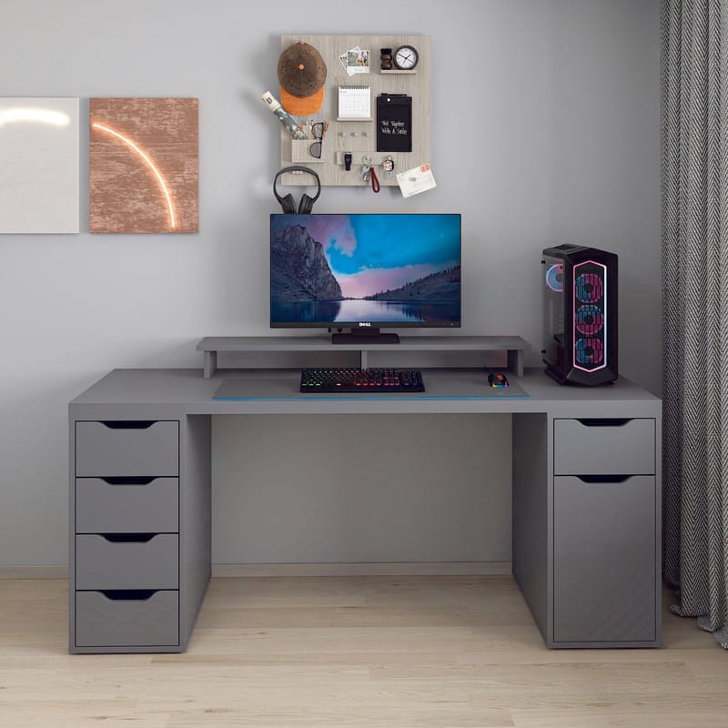 Opiskelupöytä Kalune Design Alen 180 cm (180 x 75 x 60 cm) Antrasiitti 5 kaappia - Antrasiitti - Huonekalut - Pöytä & ruokailuryhmä - Työpöytä - Tietokonepöytä