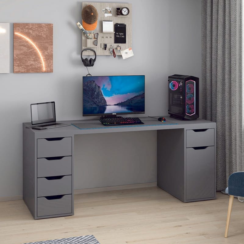 Opiskelupöytä Kalune Design Alen 180 cm (180 x 75 x 60 cm) Antrasiitti 5 kaappia - Antrasiitti - Huonekalut - Pöytä & ruokailuryhmä - Työpöytä - Tietokonepöytä