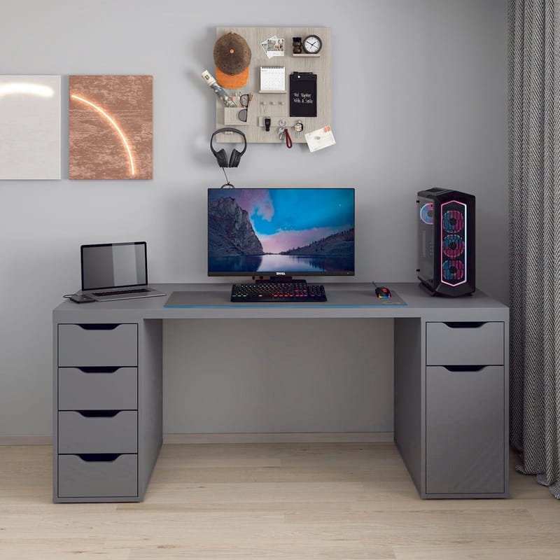 Opiskelupöytä Kalune Design Alen 180 cm (180 x 75 x 60 cm) Antrasiitti 5 kaappia - Antrasiitti - Huonekalut - Pöytä & ruokailuryhmä - Työpöytä - Tietokonepöytä