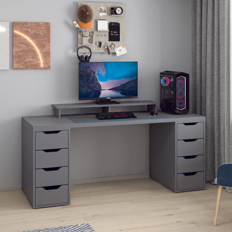 Opiskelupöytä Kalune Design Alen 180 cm (180 x 75 x 60 cm) Antrasiitti 8 laatikkoa - Antrasiitti - Huonekalut - Pöytä & ruokailuryhmä - Työpöytä - Tietokonepöytä