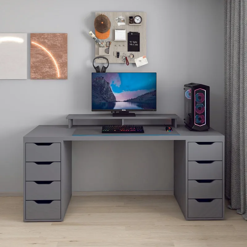 Opiskelupöytä Kalune Design Alen 180 cm (180 x 75 x 60 cm) Antrasiitti 8 laatikkoa - Antrasiitti - Huonekalut - Pöytä & ruokailuryhmä - Työpöytä - Tietokonepöytä