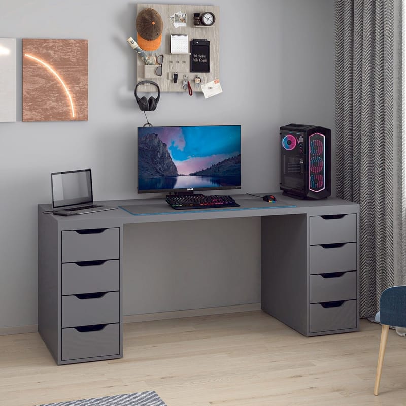 Opiskelupöytä Kalune Design Alen 180 cm (180 x 75 x 60 cm) Antrasiitti 8 laatikkoa - Antrasiitti - Huonekalut - Pöytä & ruokailuryhmä - Työpöytä - Tietokonepöytä