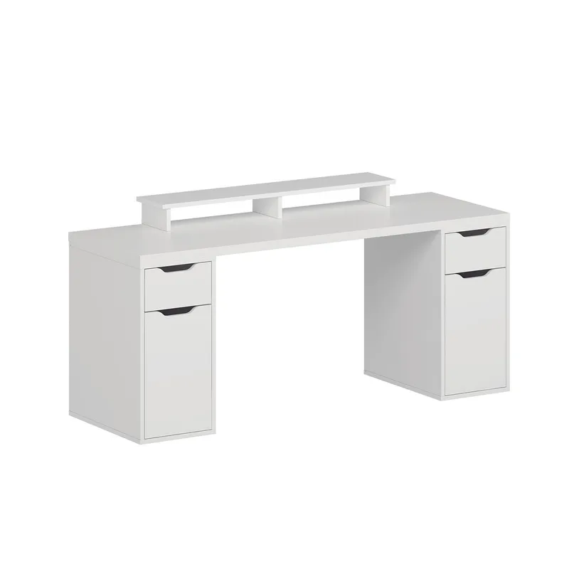 Opiskelupöytä Kalune Design Alen 180 cm (180 x 75 x 60 cm) Valkoinen 2 laatikkoa, 2 kaappia, Valkoinen