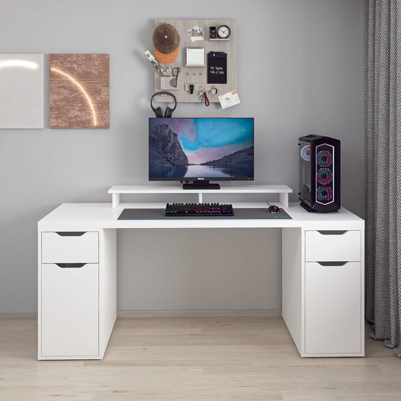 Opiskelupöytä Kalune Design Alen 180 cm (180 x 75 x 60 cm) Valkoinen 2 laatikkoa, 2 kaappia - Valkoinen - Huonekalut - Pöytä & ruokailuryhmä - Työpöytä - Tietokonepöytä