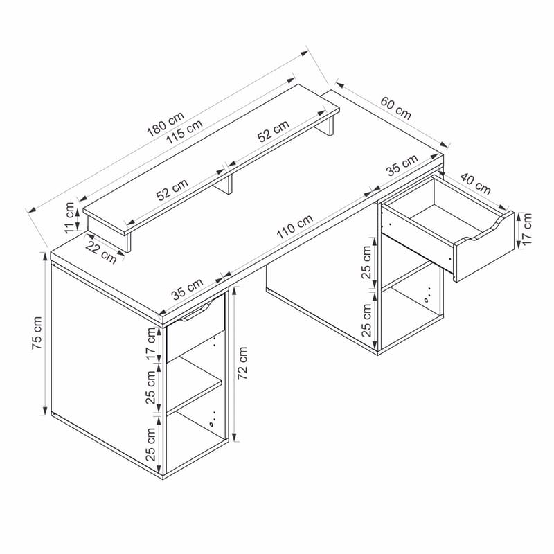 Opiskelupöytä Kalune Design Alen 180 cm (180 x 75 x 60 cm) Valkoinen 2 laatikkoa, 2 kaappia - Valkoinen - Huonekalut - Pöytä & ruokailuryhmä - Työpöytä - Tietokonepöytä