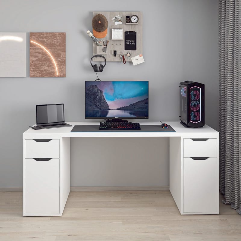 Opiskelupöytä Kalune Design Alen 180 cm (180 x 75 x 60 cm) Valkoinen 2 laatikkoa, 2 kaappia - Valkoinen - Huonekalut - Pöytä & ruokailuryhmä - Työpöytä - Tietokonepöytä