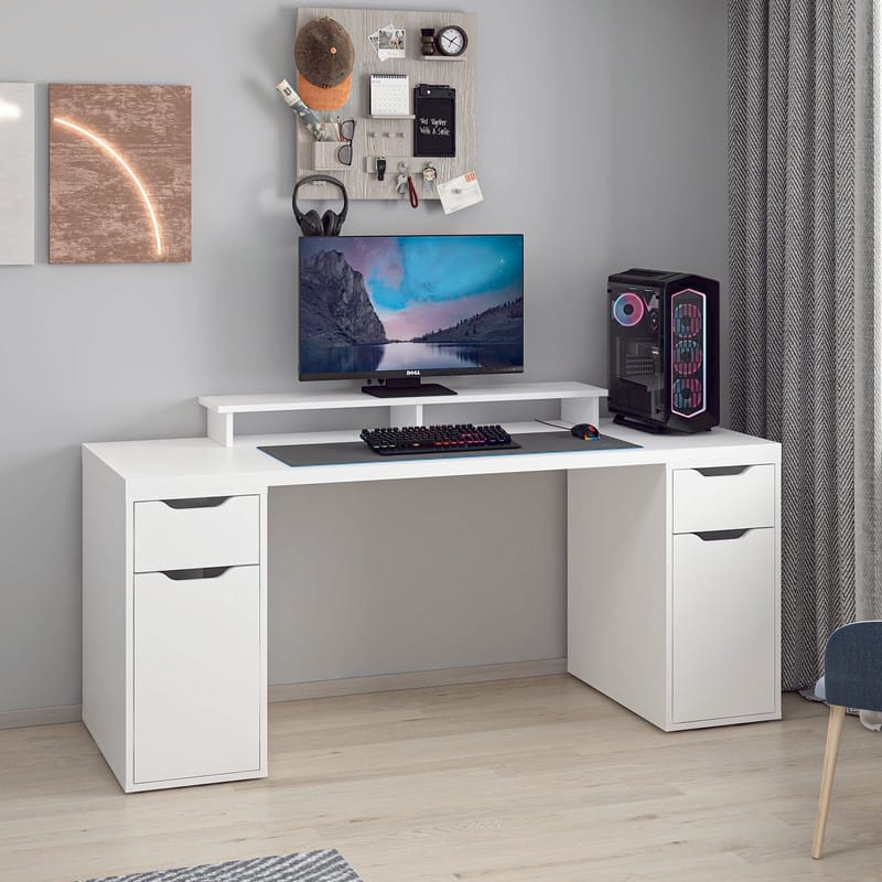 Opiskelupöytä Kalune Design Alen 180 cm (180 x 75 x 60 cm) Valkoinen 2 laatikkoa, 2 kaappia - Valkoinen - Huonekalut - Pöytä & ruokailuryhmä - Työpöytä - Tietokonepöytä