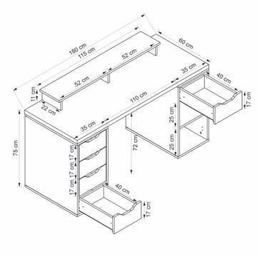 Opiskelupöytä Kalune Design Alen 180 cm (180 x 75 x 60 cm) Valkoinen 5 kaappia - Valkoinen - Huonekalut - Pöytä & ruokailuryhmä - Työpöytä - Tietokonepöytä