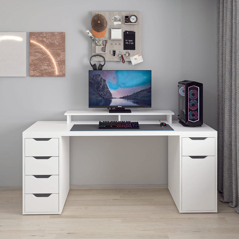 Opiskelupöytä Kalune Design Alen 180 cm (180 x 75 x 60 cm) Valkoinen 5 kaappia - Valkoinen - Huonekalut - Pöytä & ruokailuryhmä - Työpöytä - Tietokonepöytä