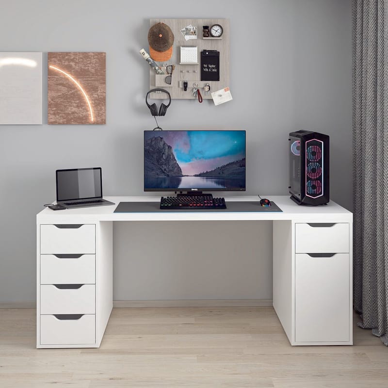 Opiskelupöytä Kalune Design Alen 180 cm (180 x 75 x 60 cm) Valkoinen 5 kaappia - Valkoinen - Huonekalut - Pöytä & ruokailuryhmä - Työpöytä - Tietokonepöytä