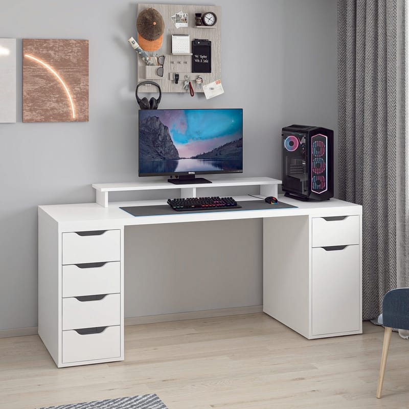 Opiskelupöytä Kalune Design Alen 180 cm (180 x 75 x 60 cm) Valkoinen 5 kaappia - Valkoinen - Huonekalut - Pöytä & ruokailuryhmä - Työpöytä - Tietokonepöytä