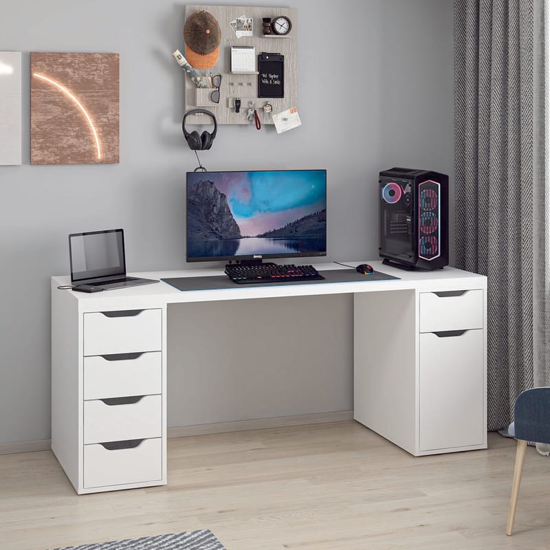 Opiskelupöytä Kalune Design Alen 180 cm (180 x 75 x 60 cm) Valkoinen 5 kaappia - Valkoinen - Huonekalut - Pöytä & ruokailuryhmä - Työpöytä - Tietokonepöytä