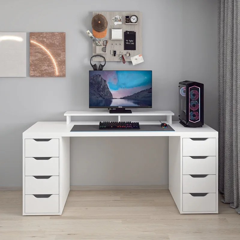 Opiskelupöytä Kalune Design Alen 180 cm (180 x 75 x 60 cm) Valkoinen 8 laatikkoa - Valkoinen - Huonekalut - Pöytä & ruokailuryhmä - Työpöytä - Tietokonepöytä