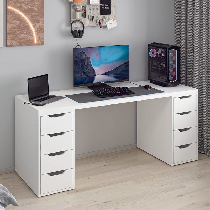Opiskelupöytä Kalune Design Alen 180 cm (180 x 75 x 60 cm) Valkoinen 8 laatikkoa - Valkoinen - Huonekalut - Pöytä & ruokailuryhmä - Työpöytä - Tietokonepöytä