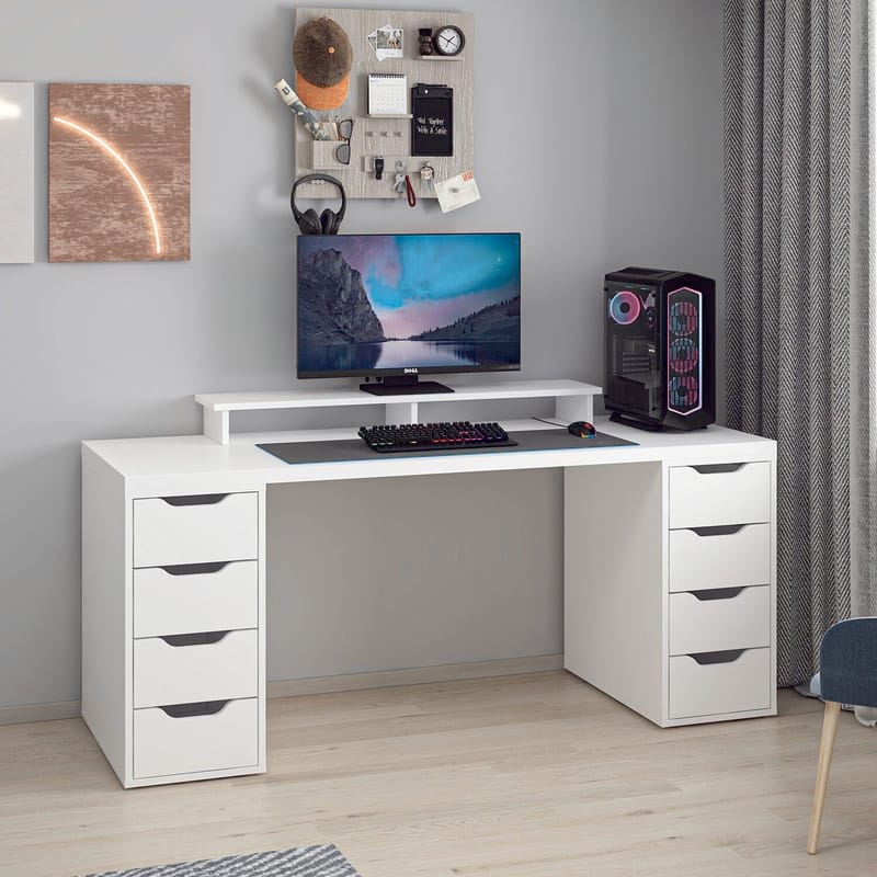 Opiskelupöytä Kalune Design Alen 180 cm (180 x 75 x 60 cm) Valkoinen 8 laatikkoa - Valkoinen - Huonekalut - Pöytä & ruokailuryhmä - Työpöytä - Tietokonepöytä